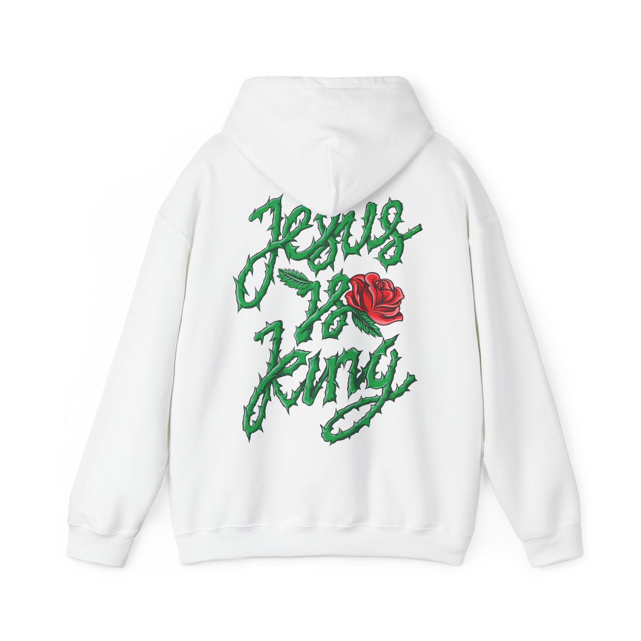 Jesus Is King Hoodie — Floral Thorns Back Graphic Christian Pullover