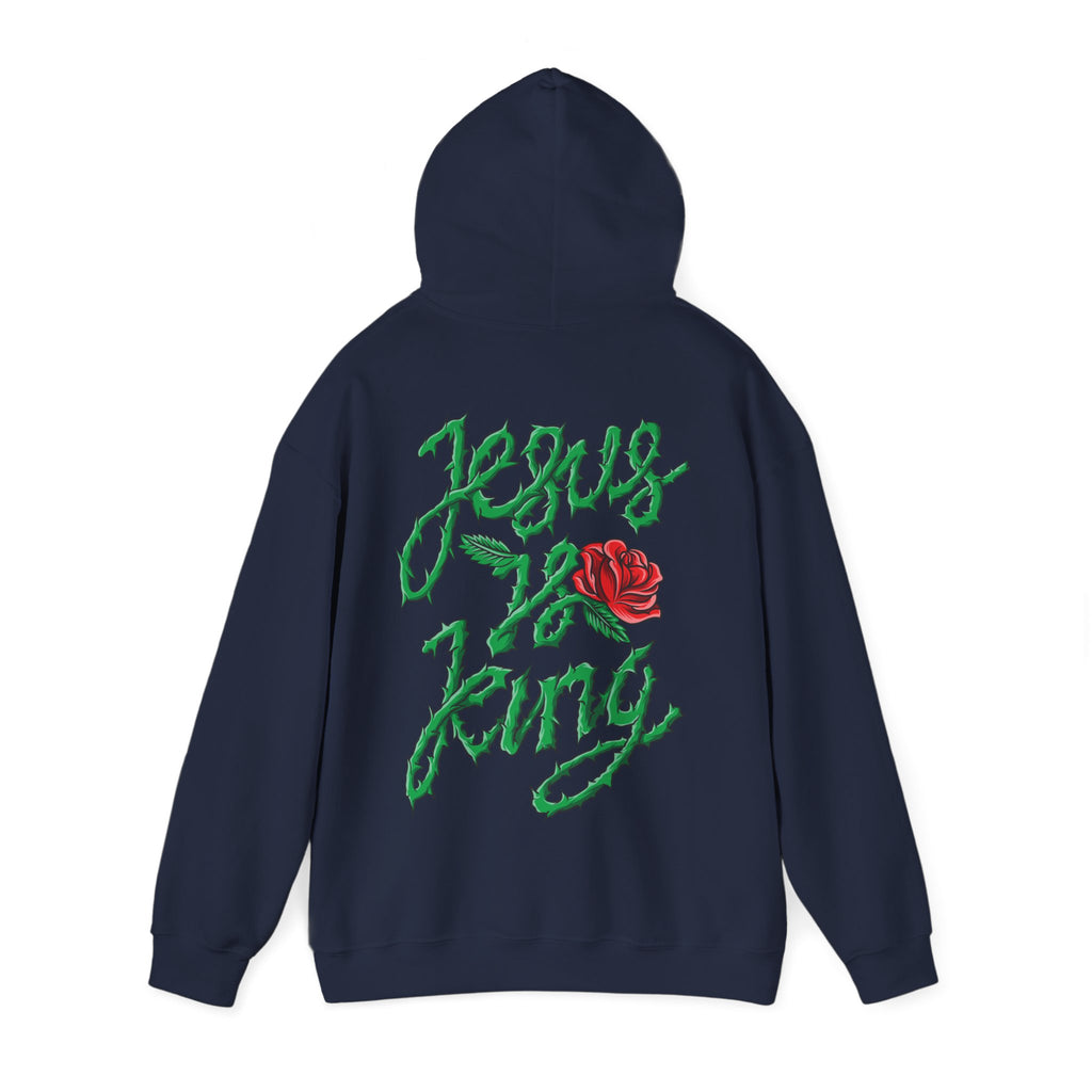 Jesus Is King Hoodie — Floral Thorns Back Graphic Christian Pullover