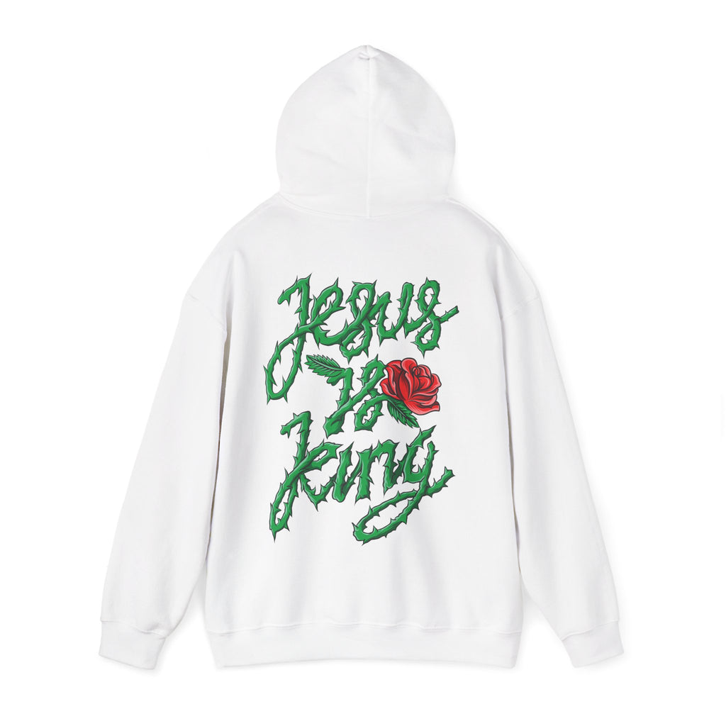 Jesus Is King Hoodie — Floral Thorns Back Graphic Christian Pullover