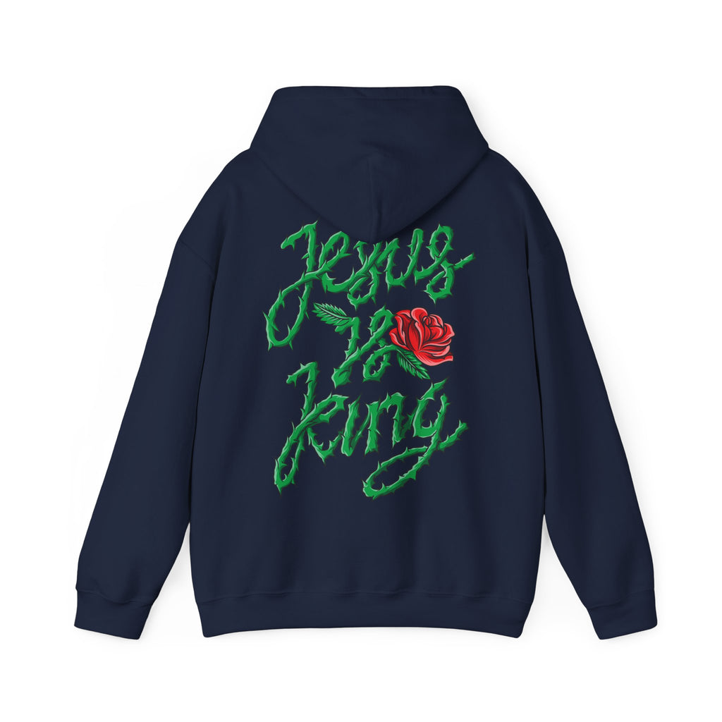 Jesus Is King Hoodie — Floral Thorns Back Graphic Christian Pullover