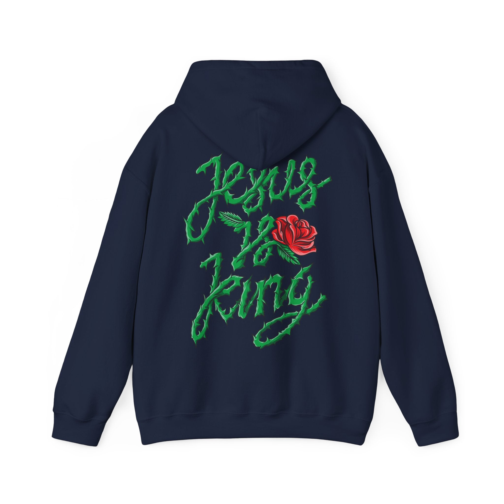 Jesus Is King Hoodie — Floral Thorns Back Graphic Christian Pullover
