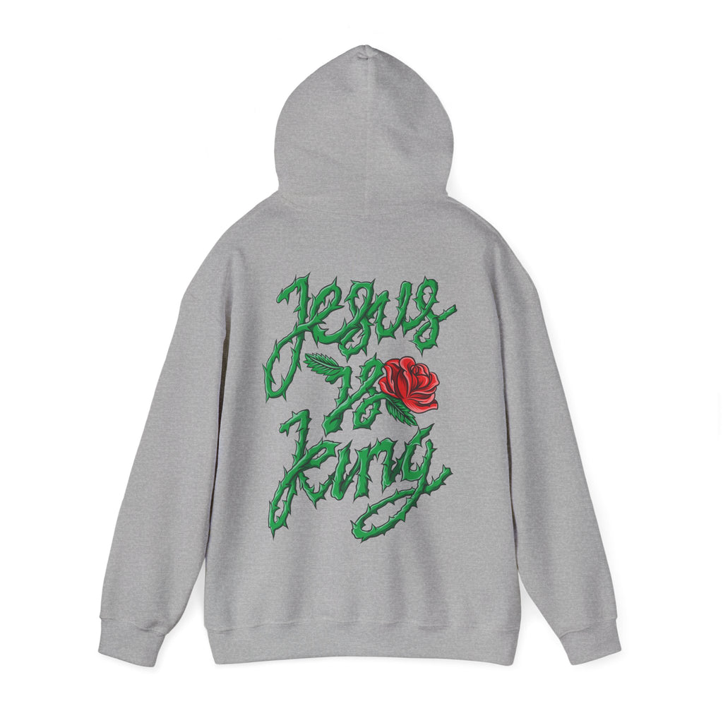 Jesus Is King Hoodie — Floral Thorns Back Graphic Christian Pullover
