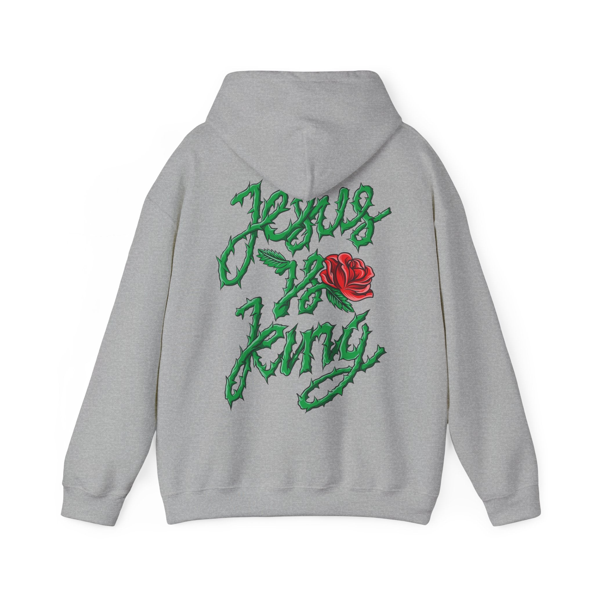 Jesus Is King Hoodie — Floral Thorns Back Graphic Christian Pullover